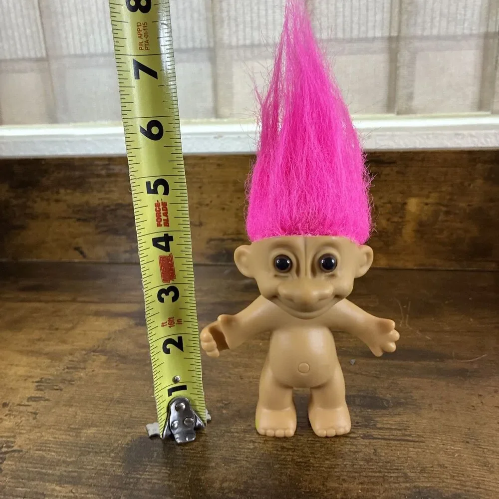 Vintage Russ Troll Doll Wishnick 4” Pink Hair Tan Body Brown Eyes